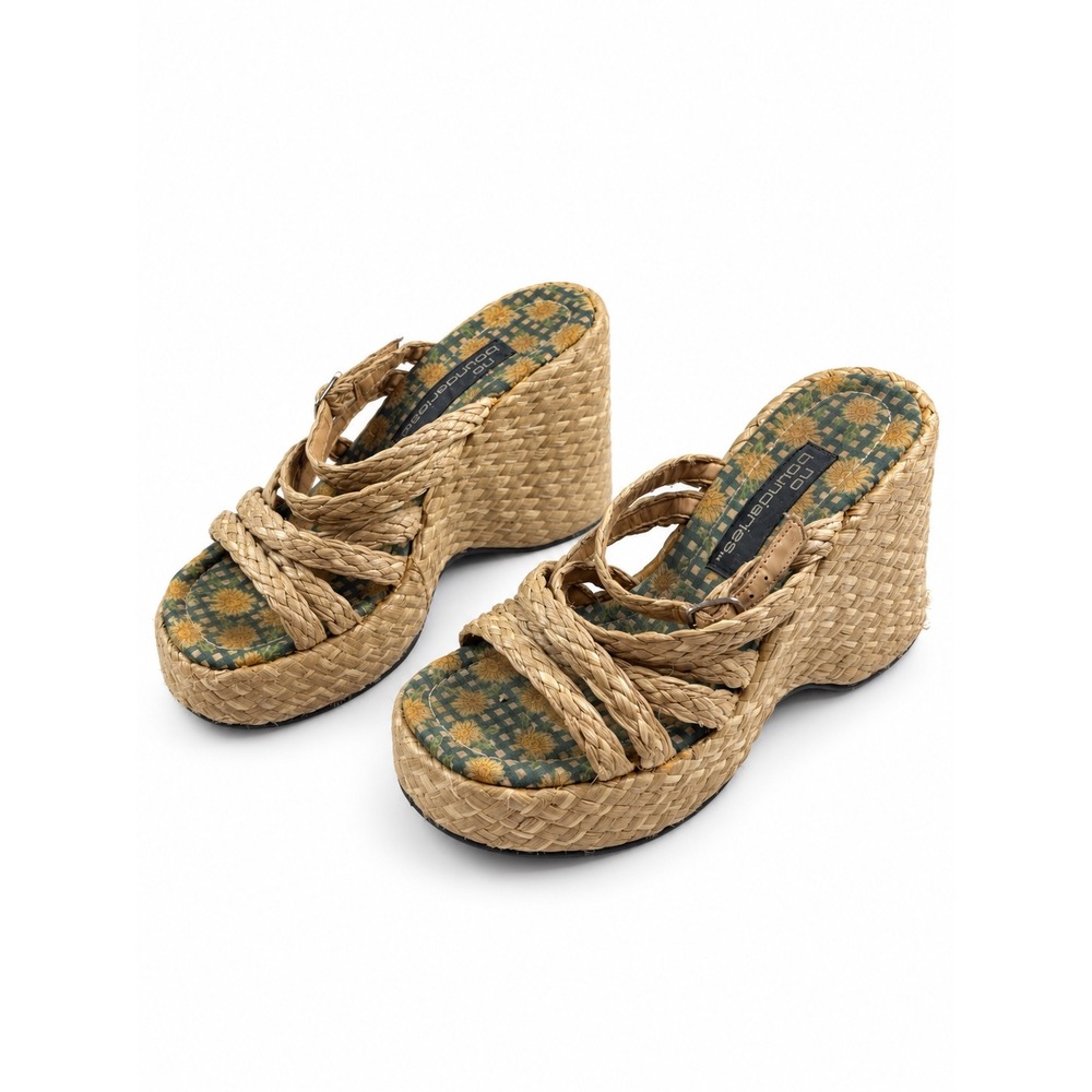 No Boundaries Vintage Y2K Woven Raffia Platform Wedge Sandals Women's Size 7